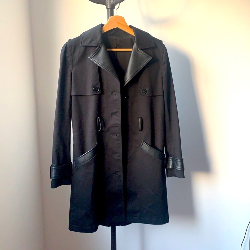 The Kooples black trench coat with leather details